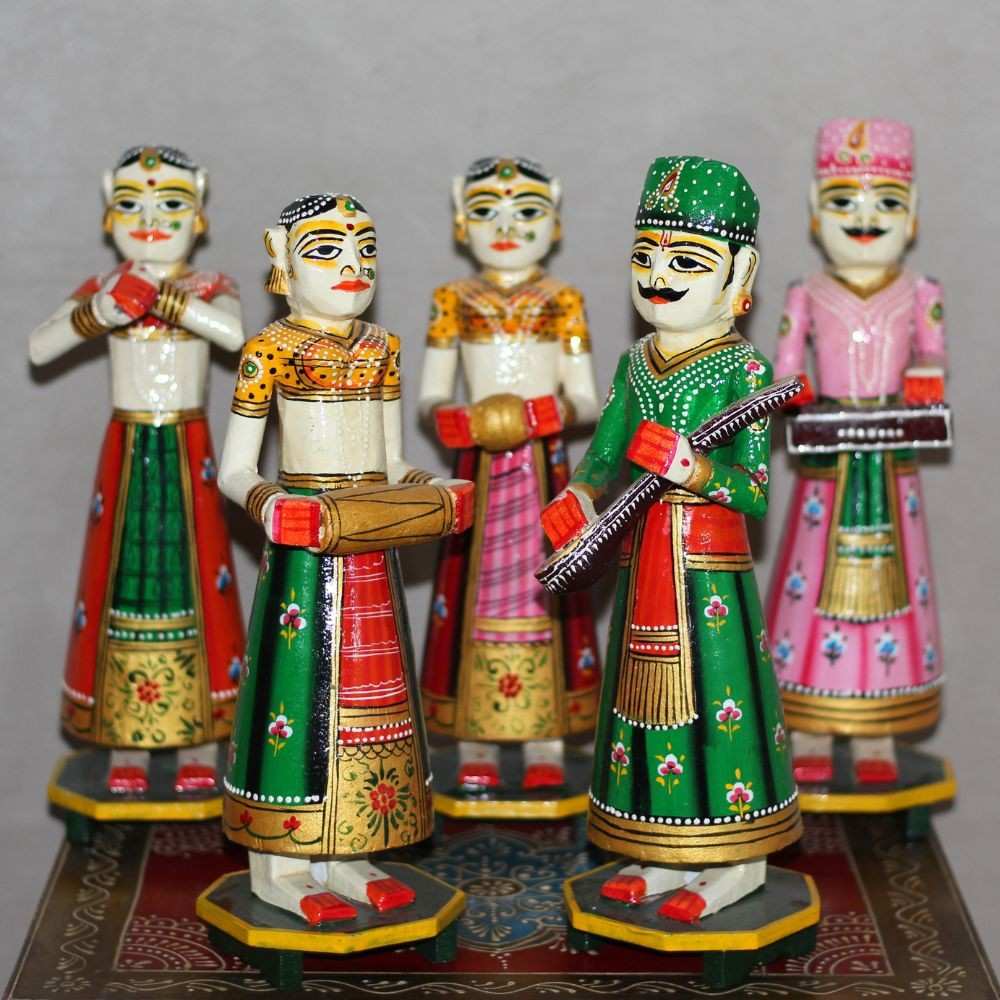 Wooden Musical Isar Gangaur Set of 5 – Traditional Rajasthani Decor